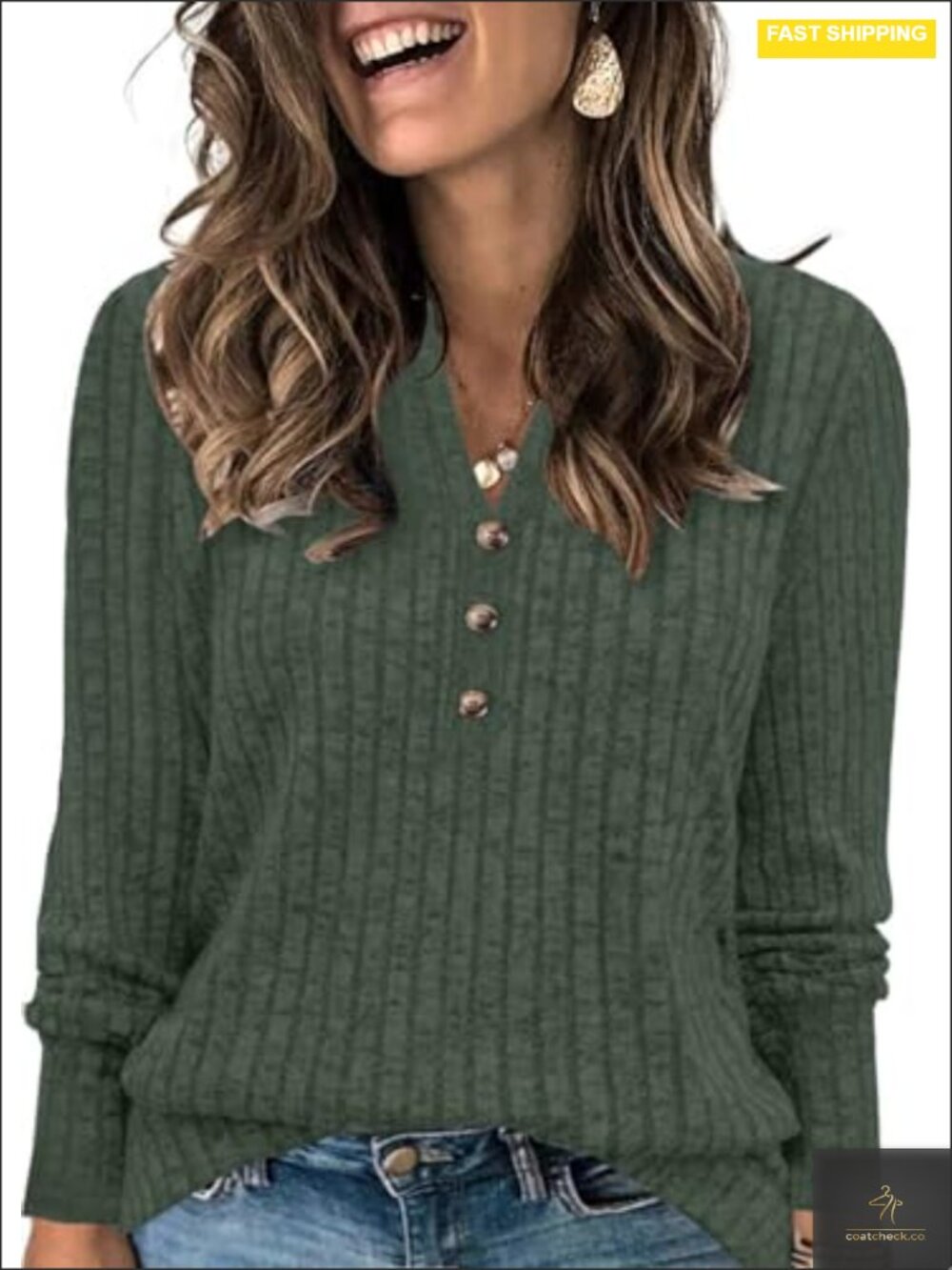 Plus Size Long Sleeve V Neck Button Down Tunic Sweater Fall Outfits L-4XL